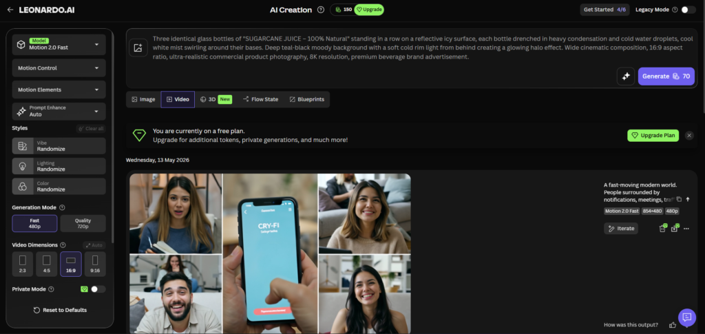 Leonardo AI Video Generation Page