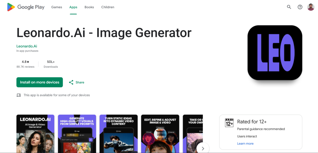Leonardo AI Play store
