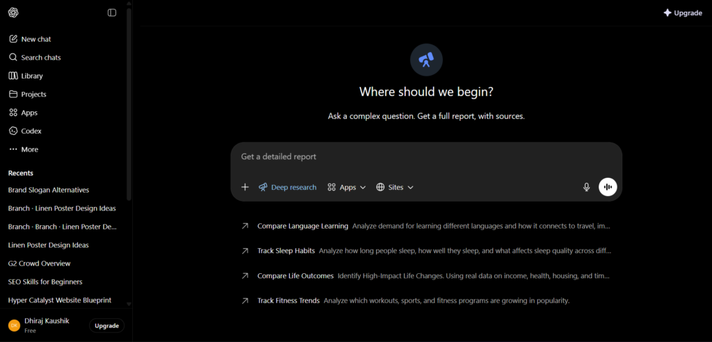 ChatGPT Deep Research Page