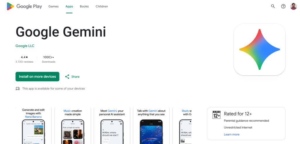 Google Gemini Download in Play Store