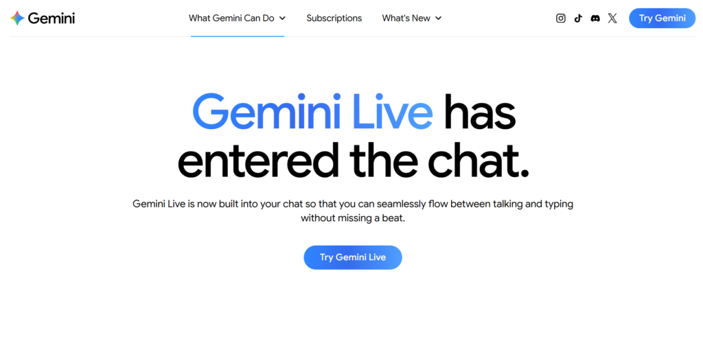 Google Gemini Live Voice Mode Home page UI