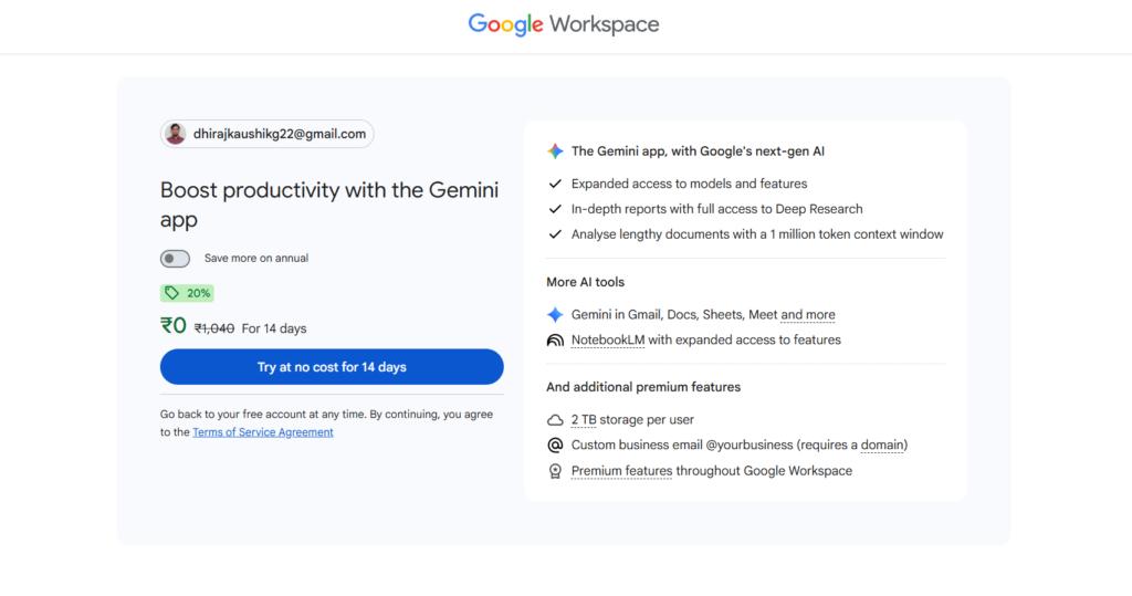 Google Workspace Pricing page