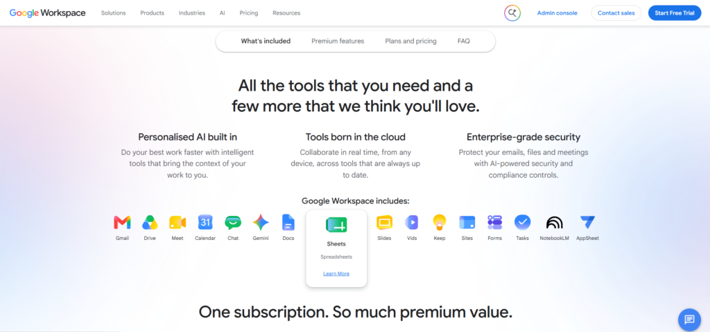 Google Workspace Sheets Option