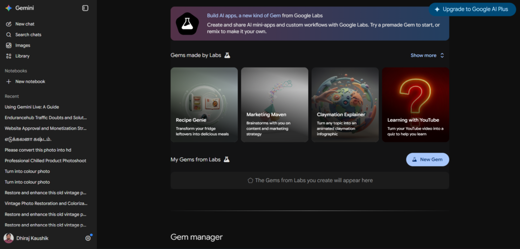 Google Gemini Gems Page