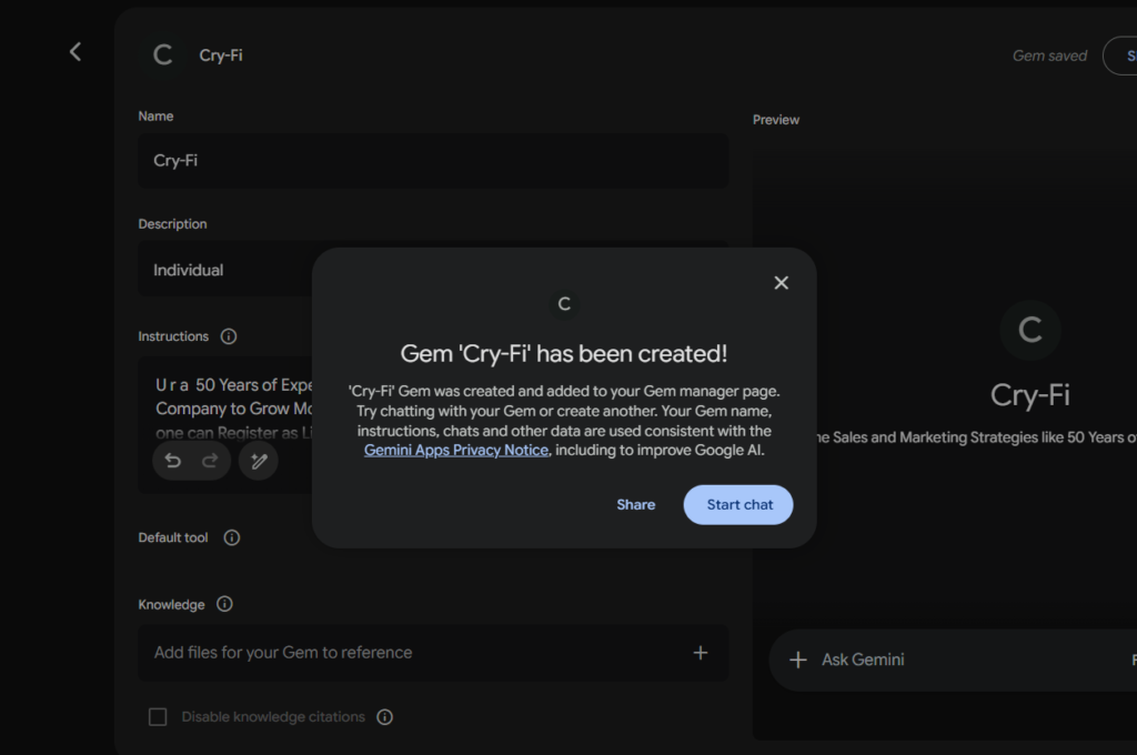 Google Gemini Gems Created