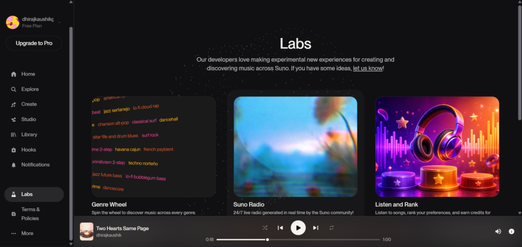 Suno AI Labs Page