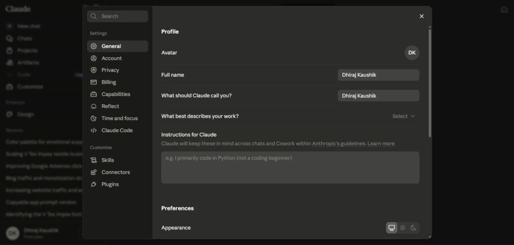 Claude AI Personalization Pop Up