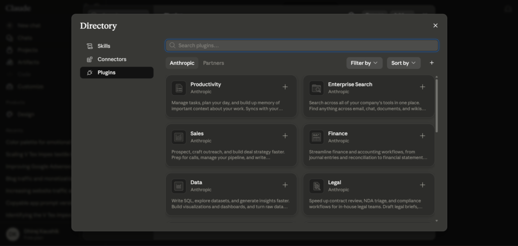Claude AI Plugins Popup of Anthropic