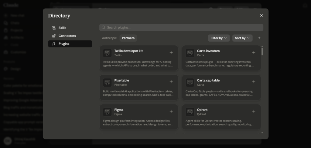 Claude AI Plugins Popup of Partners