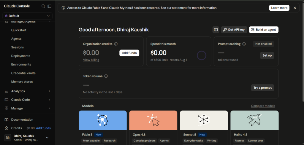 Claude Console Dashboard