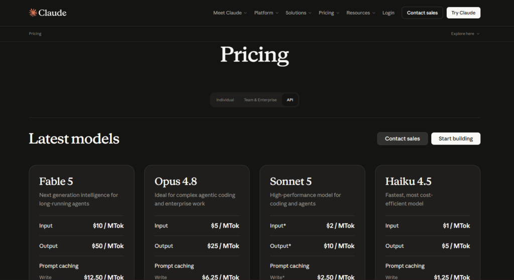Claude AI Pricing for API in Official Website