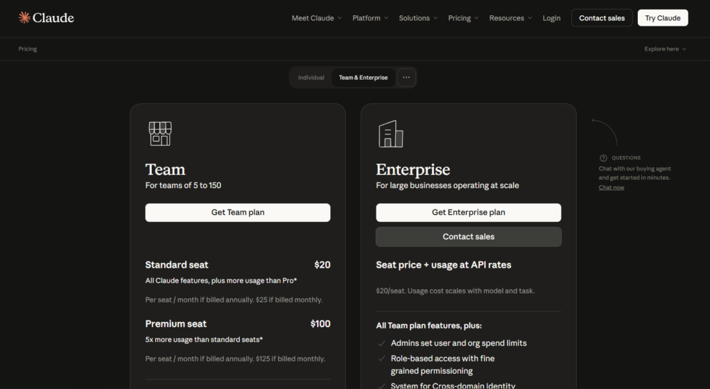 Claude AI Pricing for Teams in Official Website