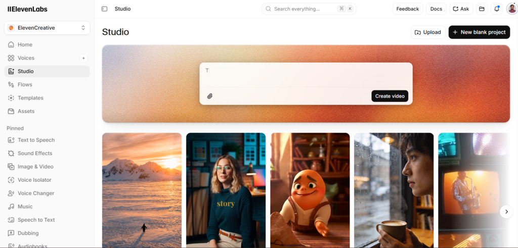 ElevenLabs Studio Page