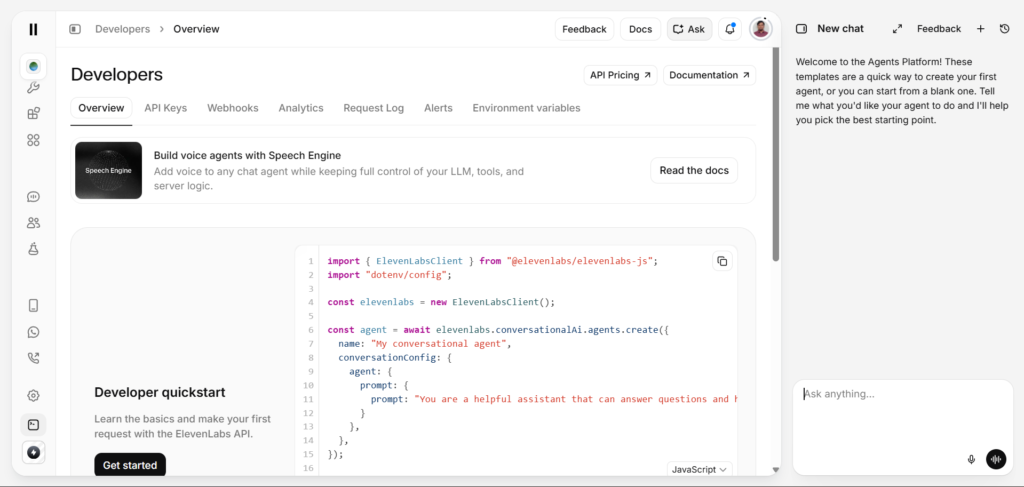 ElevenLabs Developers API Page