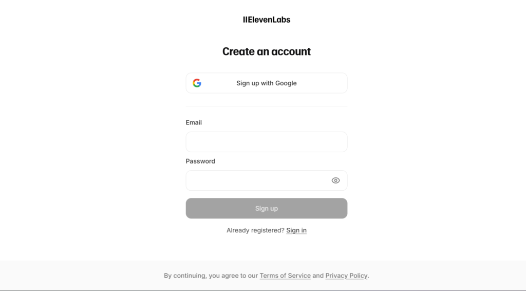 ElevenLabs Login Page