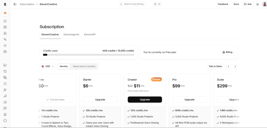 ElevenCreative Subscription Page