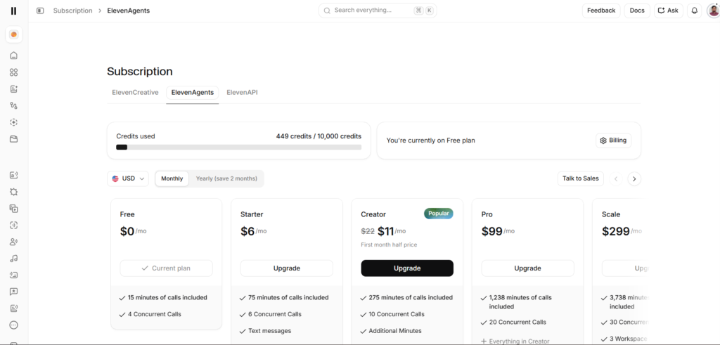 ElevenAgents Subscription Page